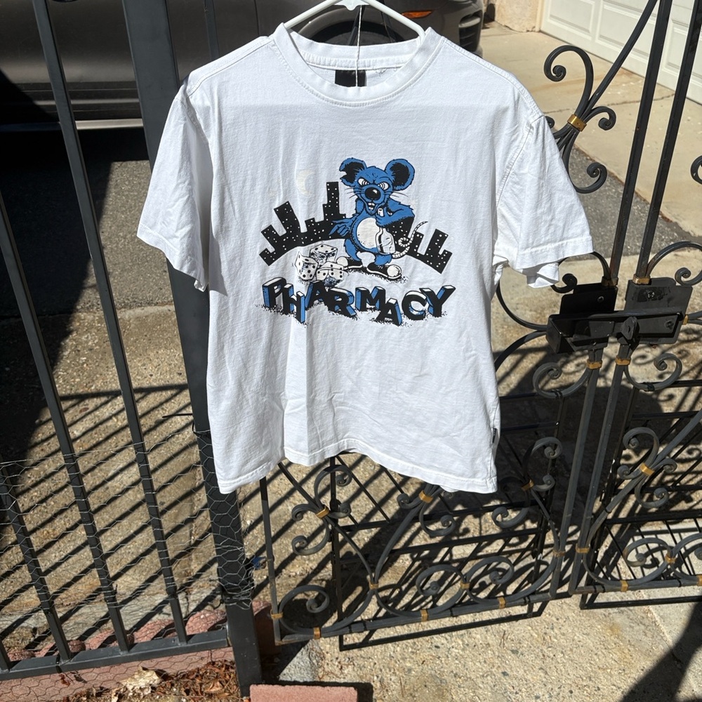 White Graphic T-Shirt with Blue Bear Design